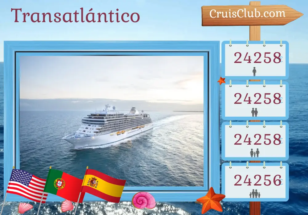 Crucero en el Transatlántico de San Juan a Barcelona a bordo del barco Seven Seas Splendor con visitas a Puerto Rico, Saint Barthélemy, República Dominicana, Bahamas, EE. UU., Bermudas, Portugal y España durante 22 días