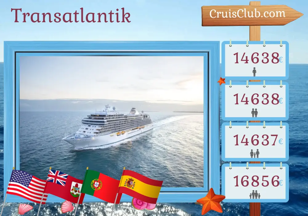 Kreuzfahrt in den Transatlantik von Miami nach Barcelona an Bord des Schiffes Seven Seas Splendor mit Besuchen in den USA, Bermuda, Portugal und Spanien für 15 Tage