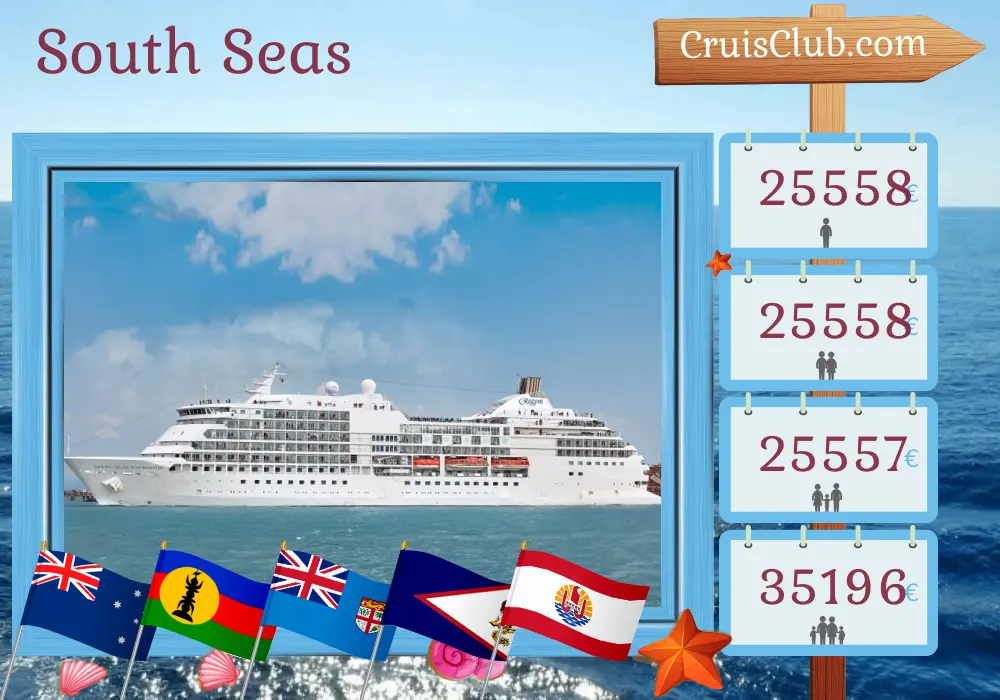 Kreuzfahrt in der Südsee von Sydney nach Papeete an Bord des Schiffes Seven Seas Navigator mit Stopps in Australien, Neukaledonien, Vanuatu, Fiji, Samoa und Französisch-Polynesien für 20 Tage