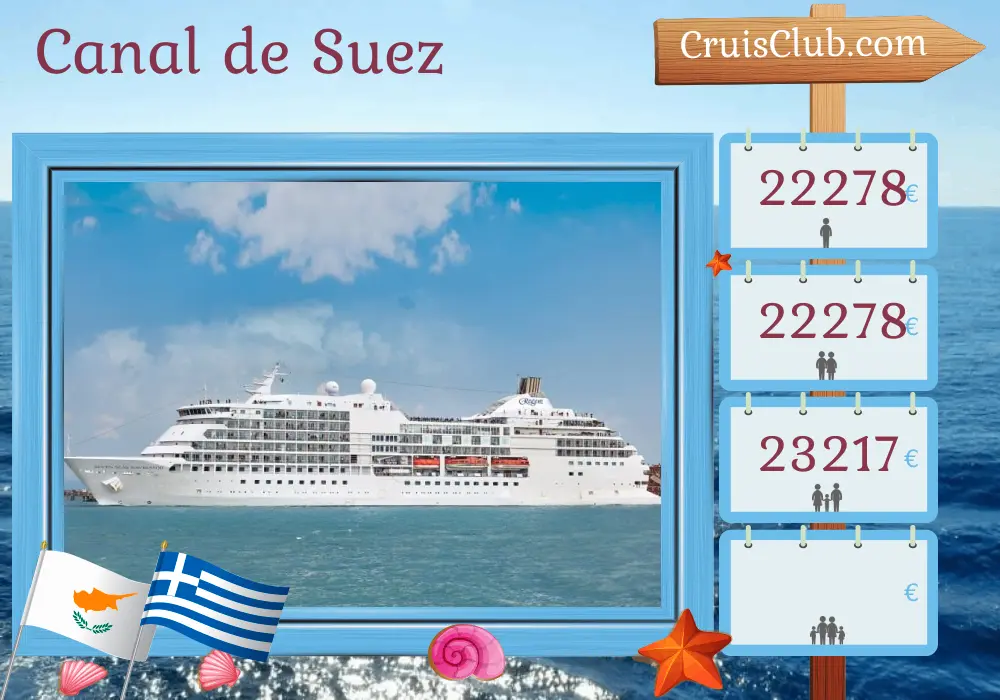 Crucero en el Canal de Suez de Abu Dhabi a El Pireo a bordo del buque Seven Seas Navigator con visitas a Emiratos Árabes Unidos, Omán, Arabia Saudita, Egipto, Jordania, Israel, Chipre, Grecia y Turquía durante 20 días