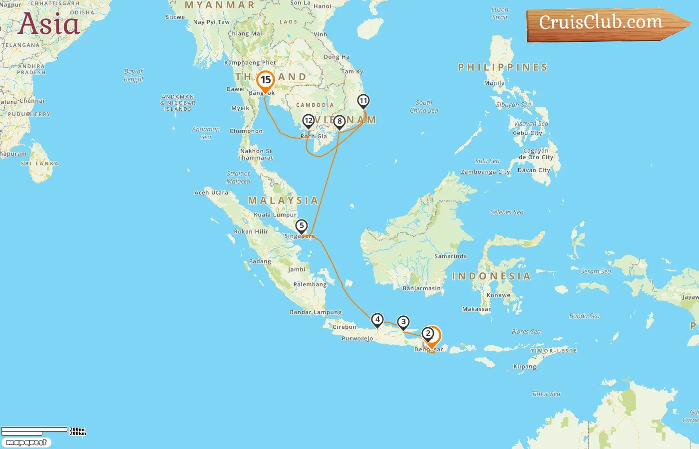 Asia Cruise from Benoa to Bangkok aboard Seven Seas Navigator ship with visits to Indonesia, Singapore, Vietnam, Cambodia, and Thailand for 15 days