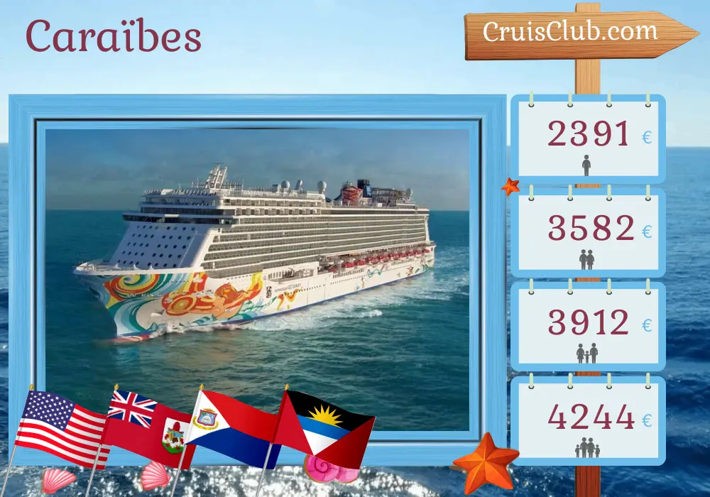 Croisière aux Caraïbes depuis New York à bord du navire Norwegian Getaway avec des visites aux États-Unis, à Bermuda, aux Îles Vierges britanniques, à Porto Rico et en République dominicaine pendant 13 jours