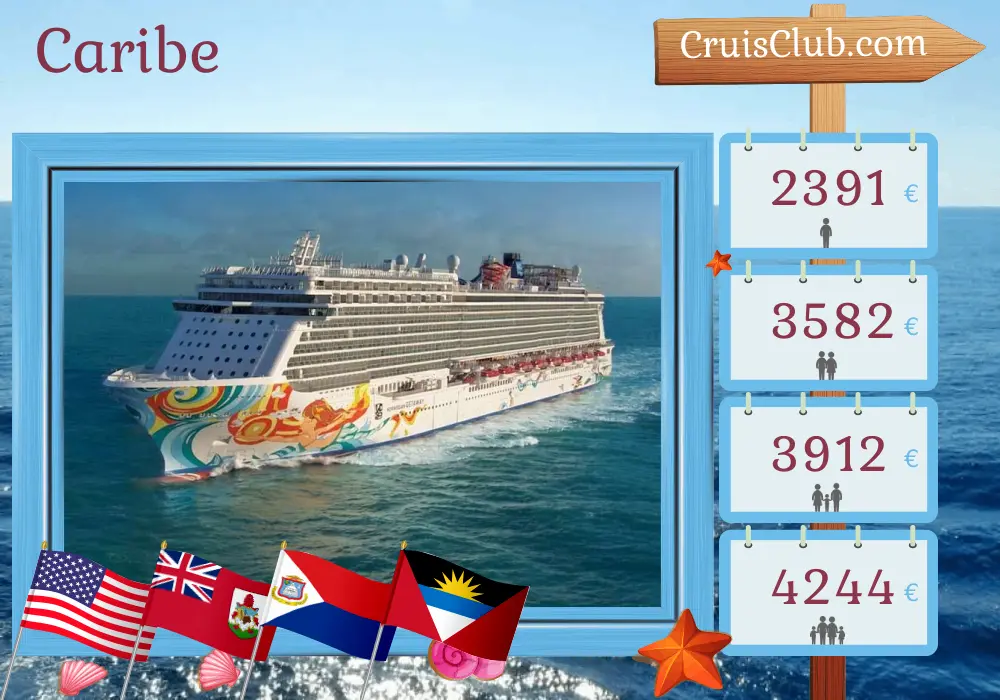 Cruzeiro no Caribe saindo de Nova Iorque a bordo do navio Norwegian Getaway com visitas aos Estados Unidos, Bermudas, Ilhas Virgens Britânicas, Porto Rico e República Dominicana por 13 dias