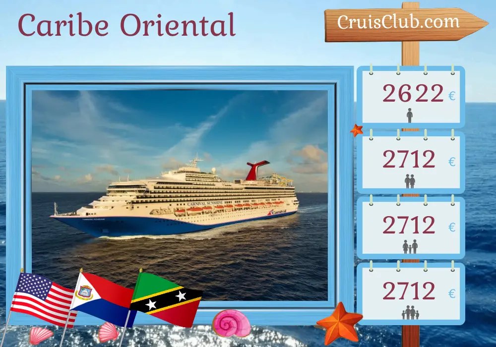 Crucero por el este del Caribe desde Charleston a bordo del barco Carnival Sunshine con visitas a Estados Unidos, San Cristóbal y Nieves, y Puerto Rico durante 11 días