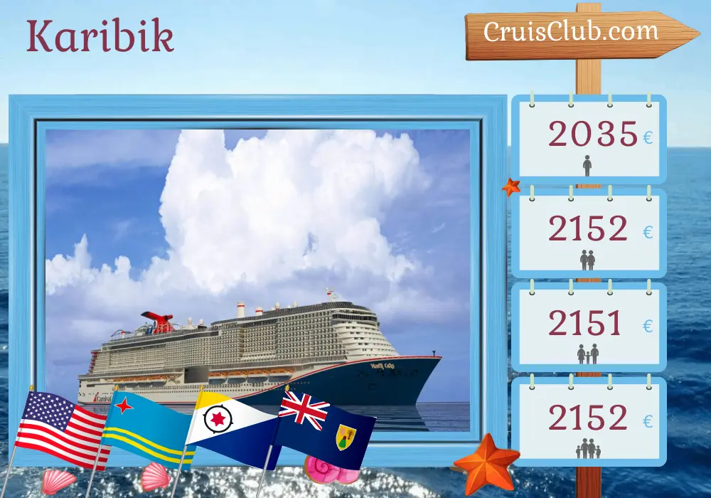 Kreuzfahrt in der Karibik ab Port Canaveral / Orlando an Bord des Schiffes Mardi Gras mit Besuchen in den USA und Aruba für 9 Tage