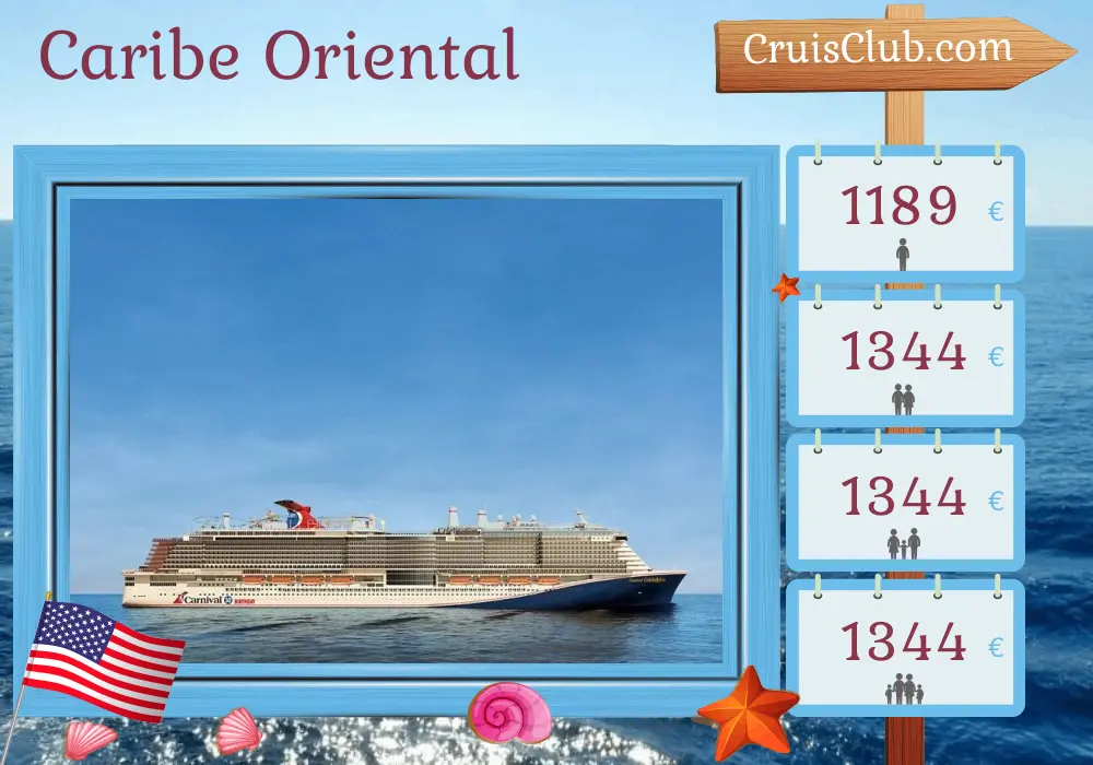 Cruzeiro no Caribe Oriental a partir de Miami a bordo do navio Carnival Celebration com visitas aos EUA, República Dominicana e Porto Rico por 8 dias