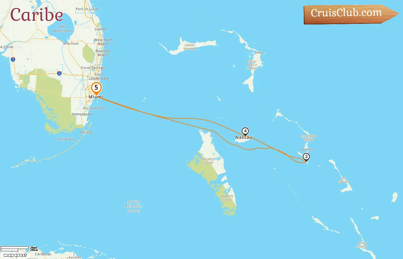 Crucero por el Caribe desde Miami a bordo del barco Carnival Sunrise con visitas a EE. UU. y Bahamas durante 5 días