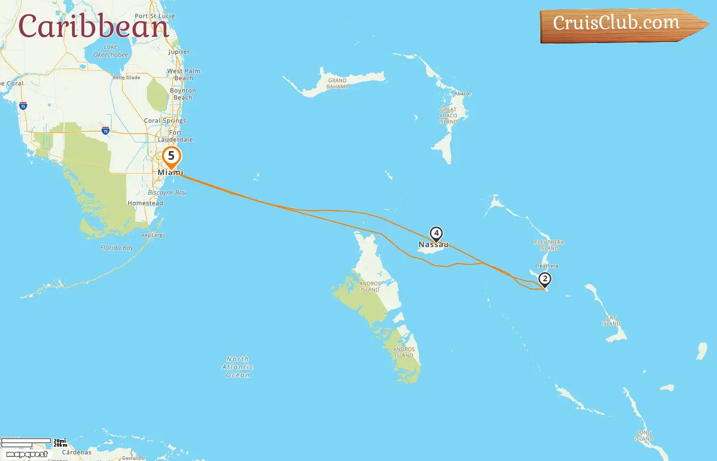 Cruise in the Caribbean from Miami aboard Carnival Sunrise ship with visits to USA and Bahamas for 5 days