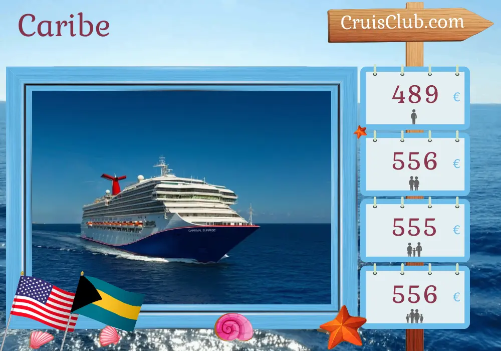 Crucero por el Caribe desde Miami a bordo del barco Carnival Sunrise con visitas a EE. UU. y Bahamas durante 5 días