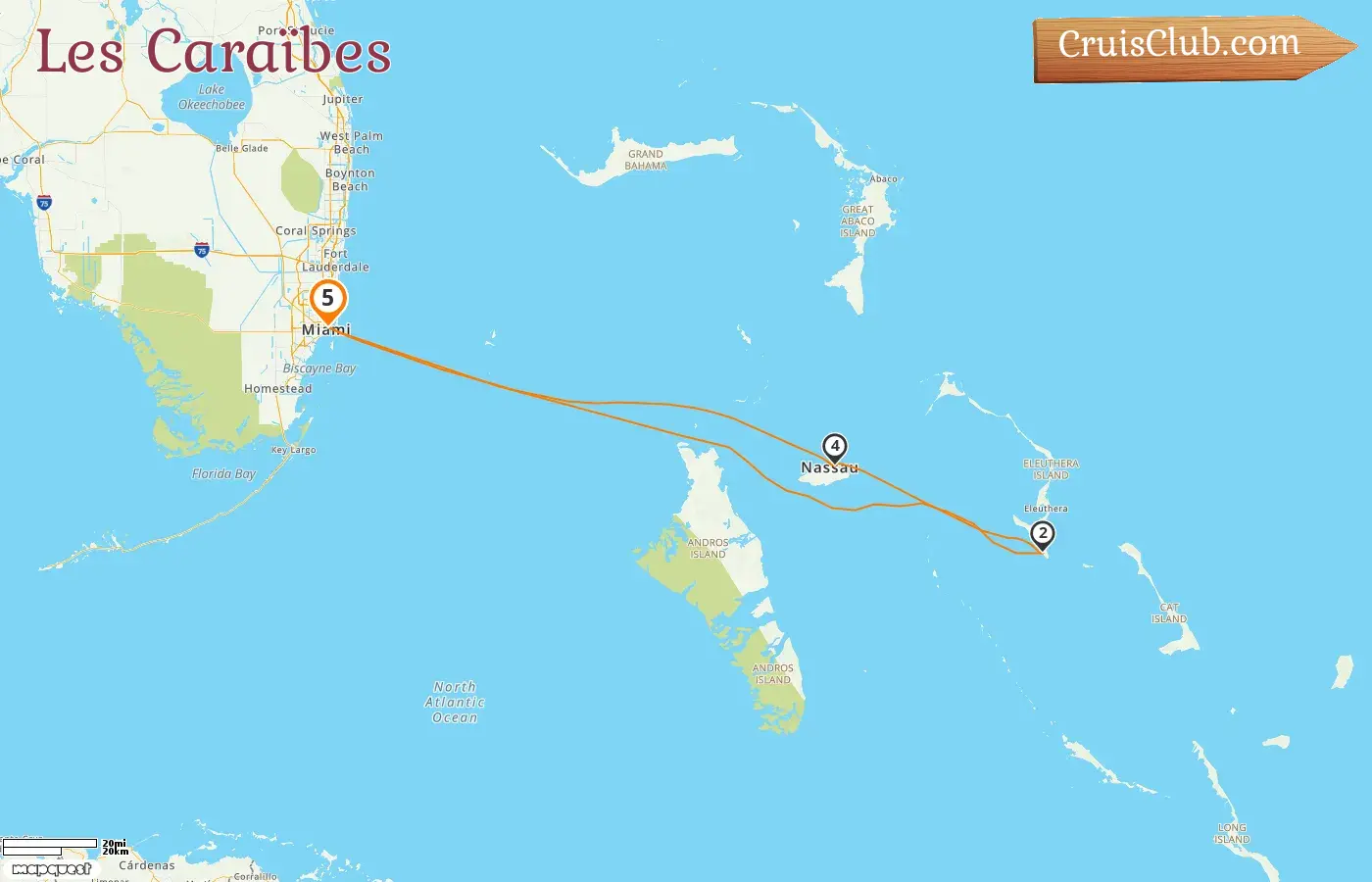 Croisière dans les Caraïbes au départ de Miami à bord du navire Carnival Sunrise avec des escales aux États-Unis et aux Bahamas pendant 5 jours