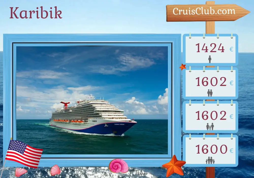 Kreuzfahrt in die Karibik ab Miami an Bord des Carnival Horizon Schiffes mit Stopps in den USA, Aruba und der Dominikanischen Republik für 9 Tage