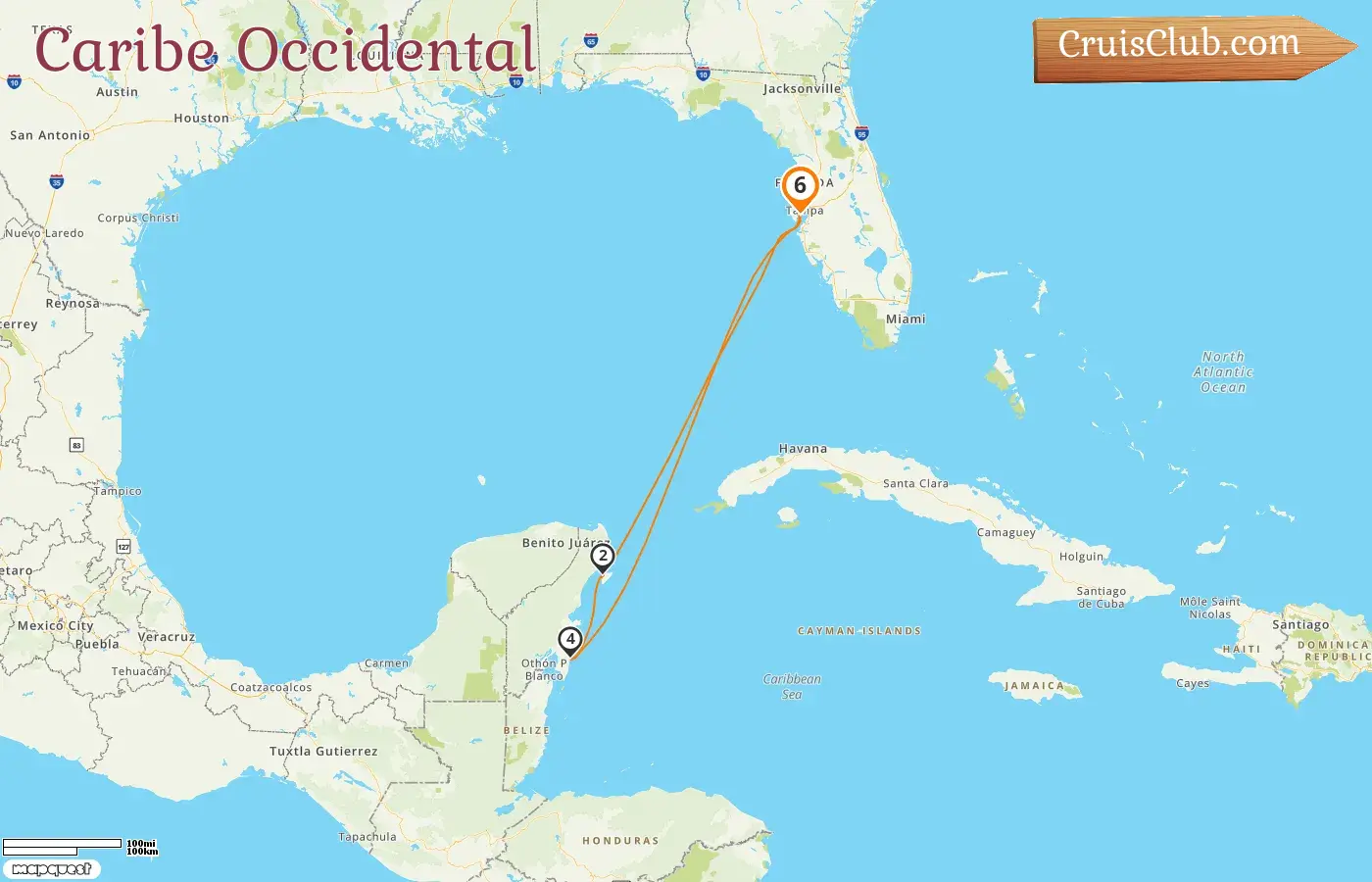 Crucero por el Caribe Occidental desde Tampa a bordo del barco Serenade of the Seas con visitas a Estados Unidos y México durante 6 días