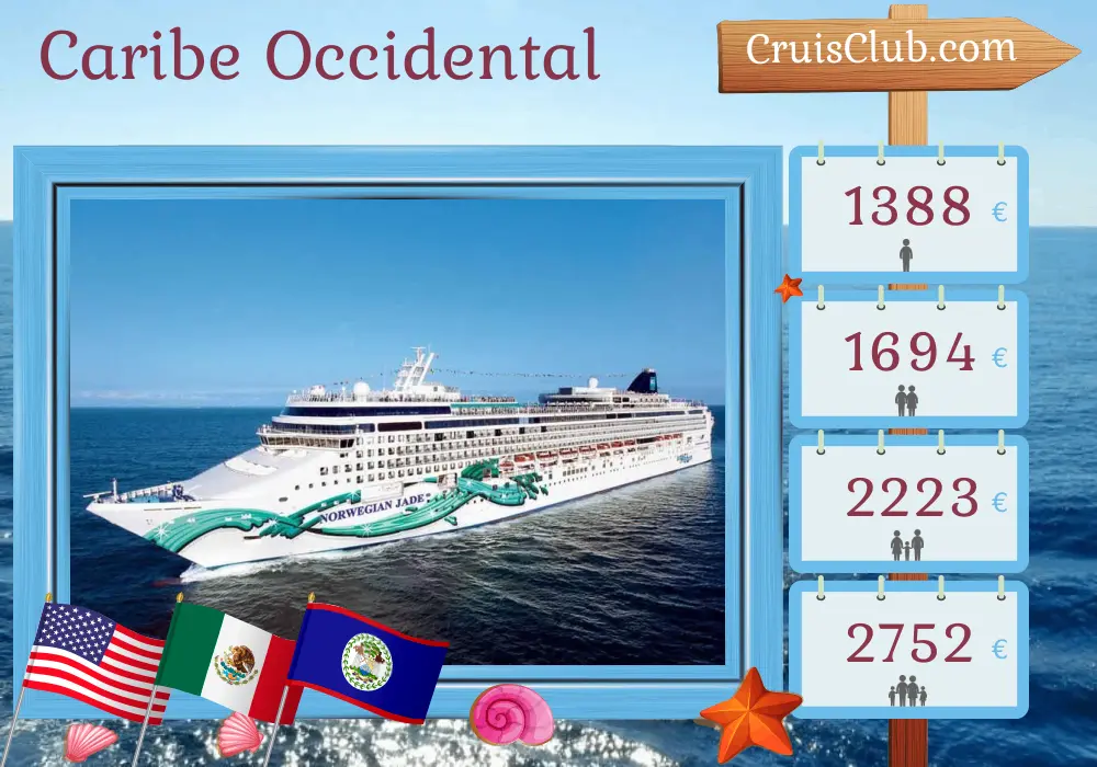 Crucero por el Caribe Occidental desde Tampa a bordo del barco Norwegian Jade con visitas a Estados Unidos, México, Belice y Honduras durante 8 días