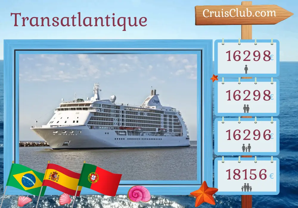 Croisière en transatlantique de Rio de Janeiro à Lisbonne à bord du navire Seven Seas Voyager avec des visites au Brésil, en Espagne et au Portugal pendant 19 jours