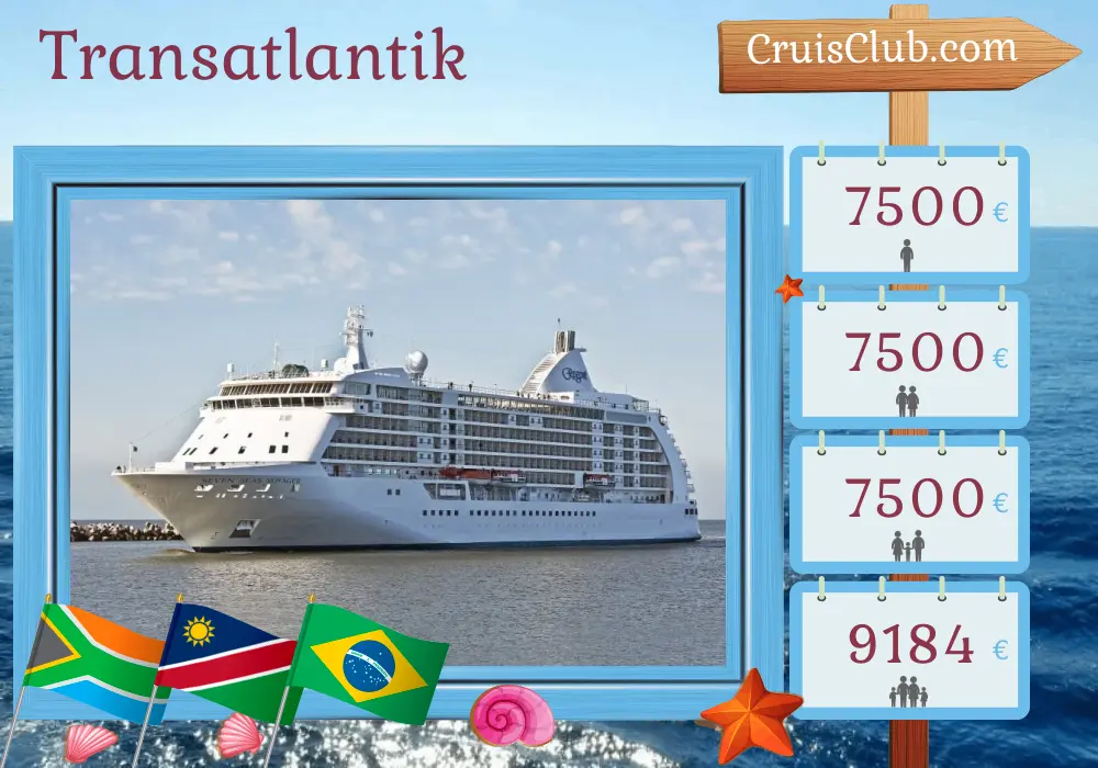 Transatlantik-Kreuzfahrt von Kapstadt nach Rio de Janeiro an Bord des Schiffes Seven Seas Voyager mit Besuchen in Südafrika, Namibia und Brasilien für 15 Tage