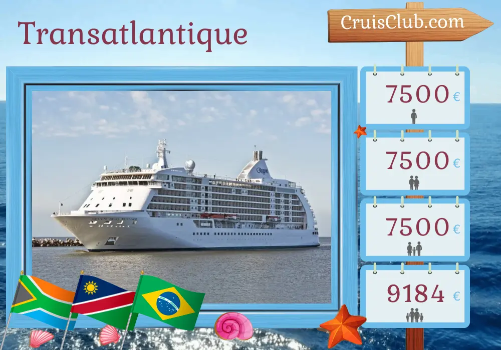 Croisière en Transatlantique de Cape Town à Rio de Janeiro à bord du navire Seven Seas Voyager avec des visites en Afrique du Sud, en Namibie et au Brésil pendant 15 jours