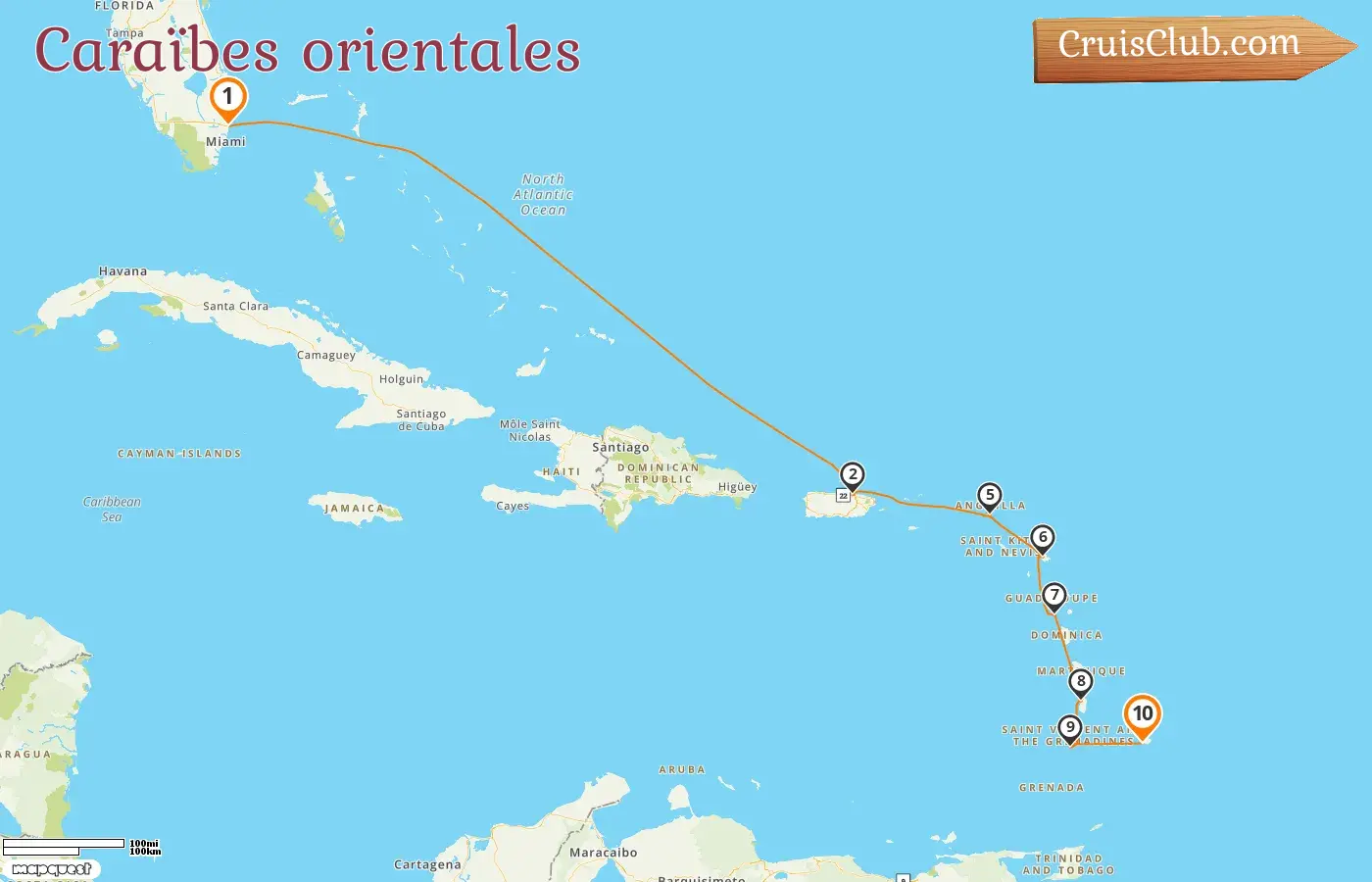 Croisière dans les Caraïbes orientales de Fort Lauderdale à Bridgetown à bord du navire Silver Shadow avec des visites aux États-Unis, à Porto Rico, en Guadeloupe, à Sainte-Lucie, à Saint-Vincent-et-les Grenadines et à la Barbade pendant 10 jours