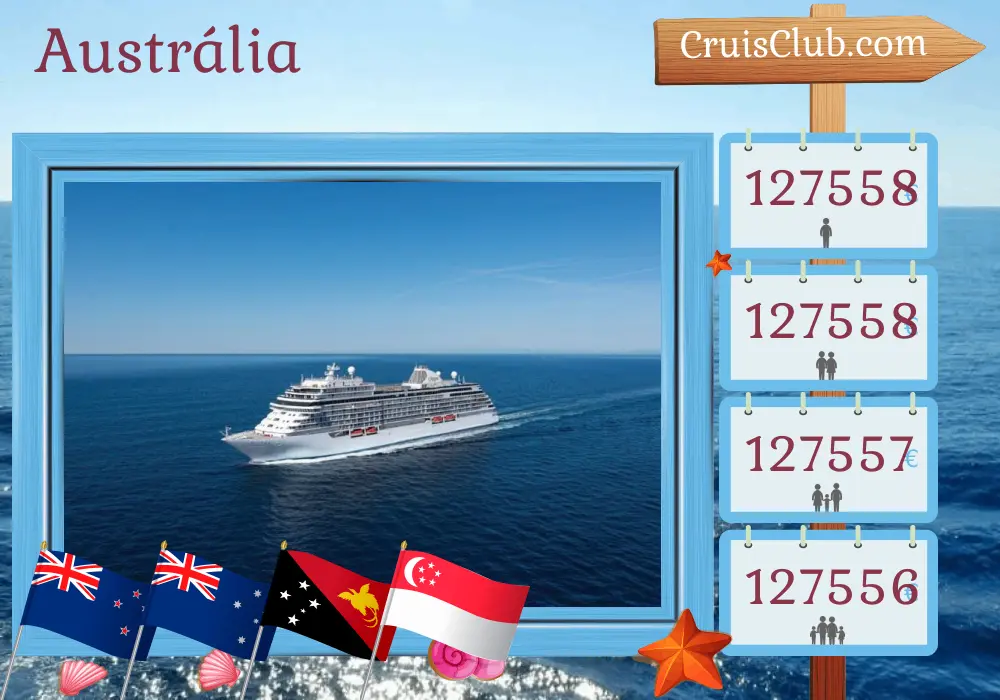 Cruzeiro na Austrália de Auckland a Singapura a bordo do navio Seven Seas Explorer com visitas à Nova Zelândia, Austrália, Papua Nova Guiné, Indonésia e Singapura por 34 dias