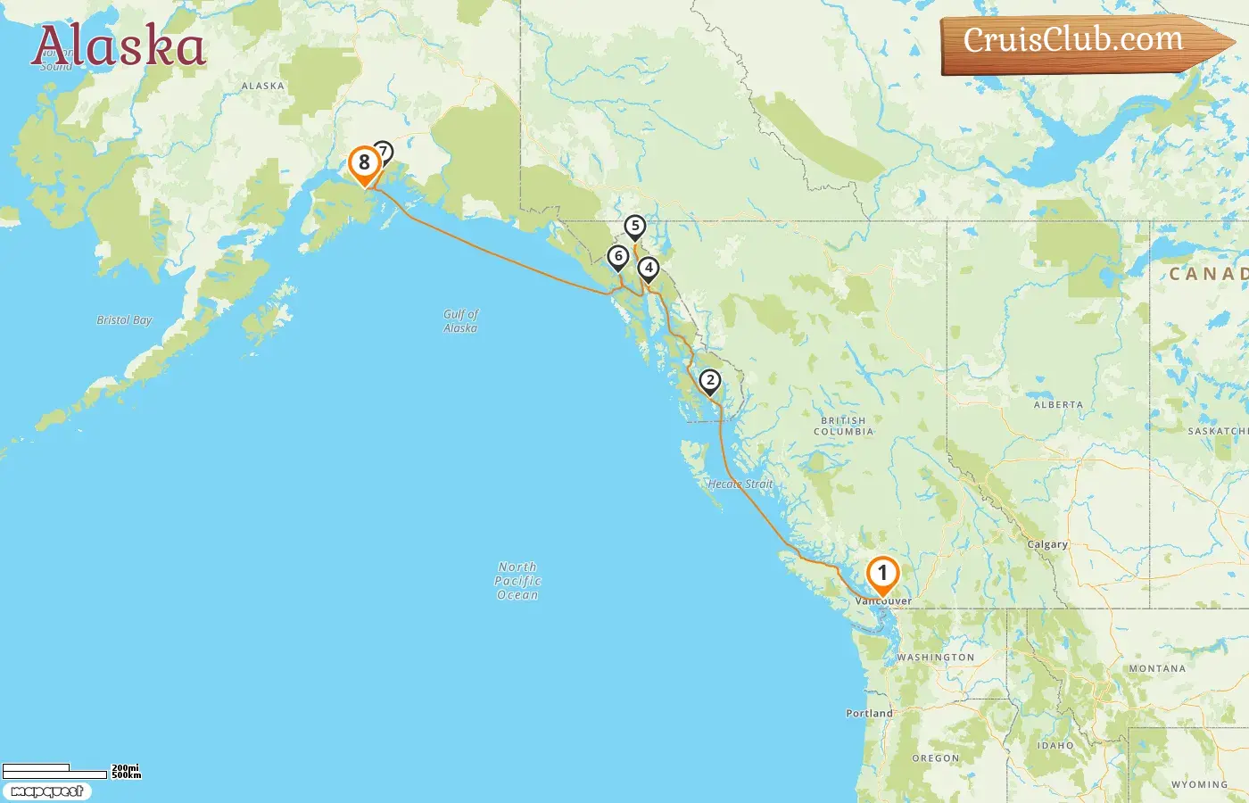 Croisière en Alaska de Vancouver à Anchorage à bord du navire Island Princess avec des escales au Canada et aux États-Unis pendant 8 jours