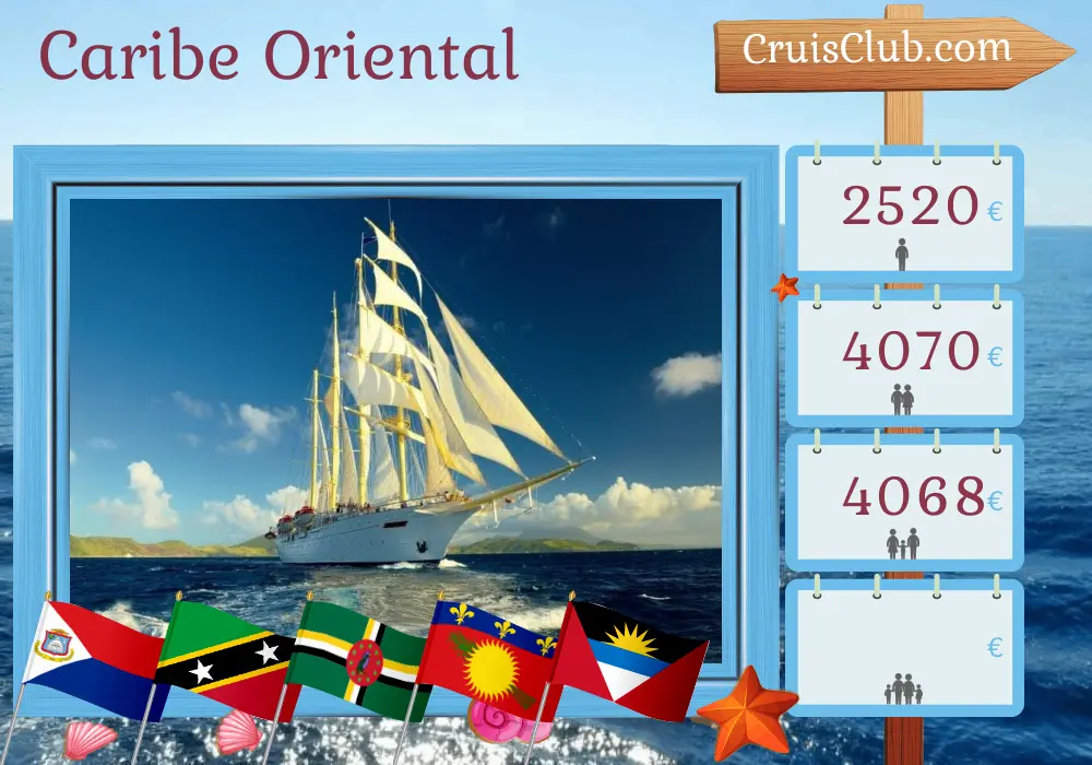 Cruzeiro no Caribe Oriental a partir de Philipsburg a bordo do navio Star Flyer com visitas a São Cristóvão e Nevis, Dominica, Guadalupe e São Bartolomeu por 8 dias