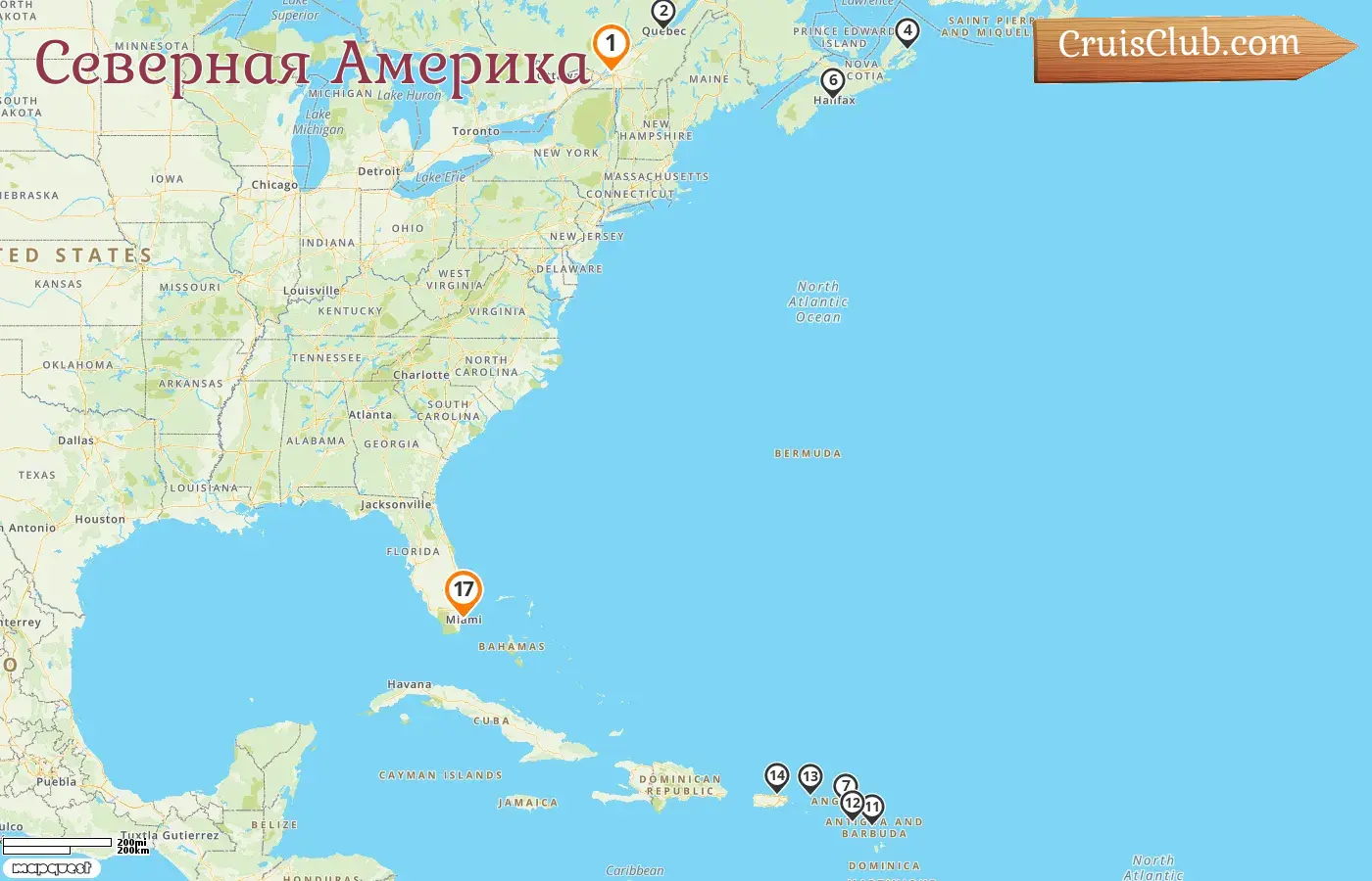 Круиз по Северной Америке от Монреаля до Майами на борту лайнера Seven Seas Splendor с посещениями Канады, Британских Виргинских островов, Пуэрто-Рико и США в течение 17 дней