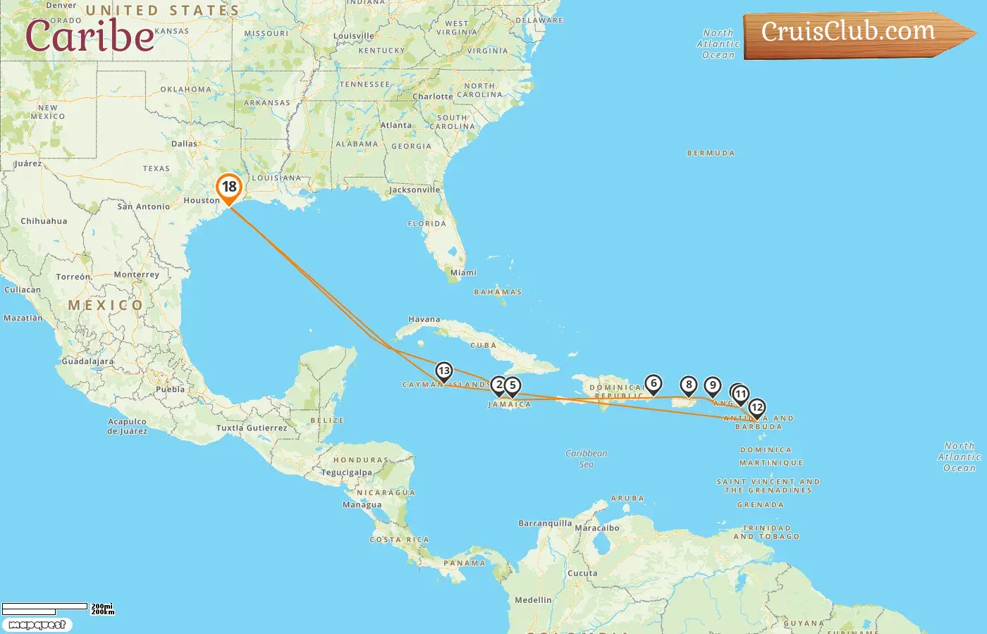 Crucero por el Caribe desde Galveston a bordo del barco Seven Seas Splendor con visitas a Estados Unidos, Jamaica, República Dominicana, Puerto Rico, Islas Vírgenes Británicas, San Bartolomé e Islas Caimán durante 18 días