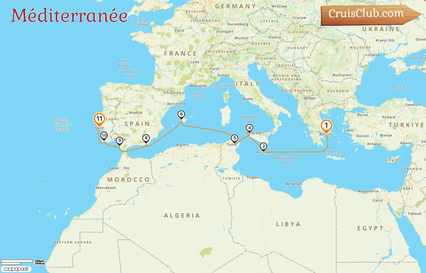 Croisière en Méditerranée de Pirée à Lisbonne à bord du navire Seven Seas Splendor avec des escales en Grèce, à Malte, en Italie, en Tunisie, en Espagne et au Portugal pendant 11 jours