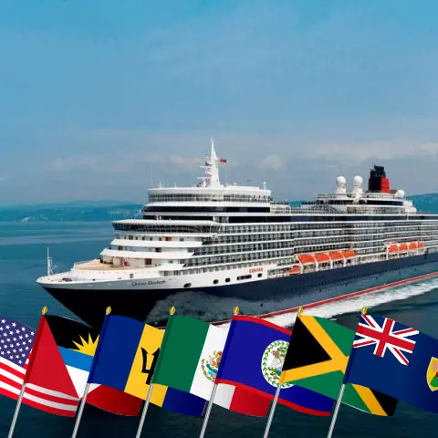 Kreuzfahrt in der Karibik von Miami an Bord des Schiffes Queen Elizabeth mit Besuchen in den USA, Barbados, Mexiko, Belize und Jamaika für 22 Tage