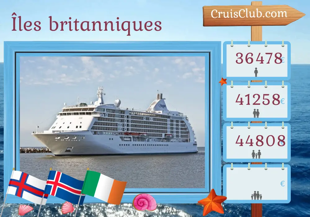 Croisière dans les îles britanniques au départ de Southampton à bord du navire Seven Seas Voyager avec des escales aux îles Féroé, en Islande et en Irlande pendant 21 jours
