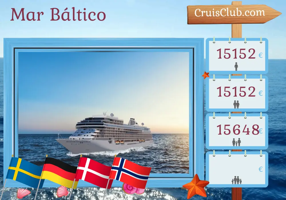 Cruzeiro no Mar Báltico de Estocolmo a Oslo a bordo do navio Seven Seas Grandeur com visitas à Suécia, Alemanha, Dinamarca e Noruega por 11 dias