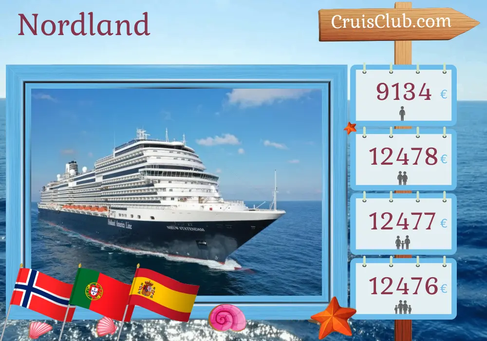 Kreuzfahrt im Norden von Rotterdam nach Dover an Bord des Schiffs Nieuw Statendam mit Stopps in Norwegen, Portugal und Spanien für 28 Tage