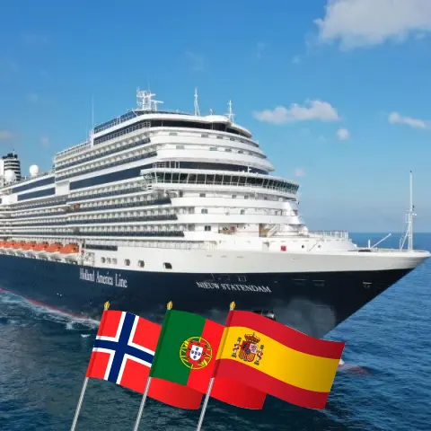 Kreuzfahrt im Norden von Rotterdam nach Dover an Bord des Schiffs Nieuw Statendam mit Stopps in Norwegen, Portugal und Spanien für 28 Tage