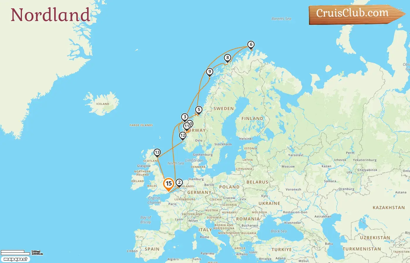 Croisière dans le Nord depuis Douvres à bord du navire Nieuw Statendam avec escales en Norvège pendant 15 jours