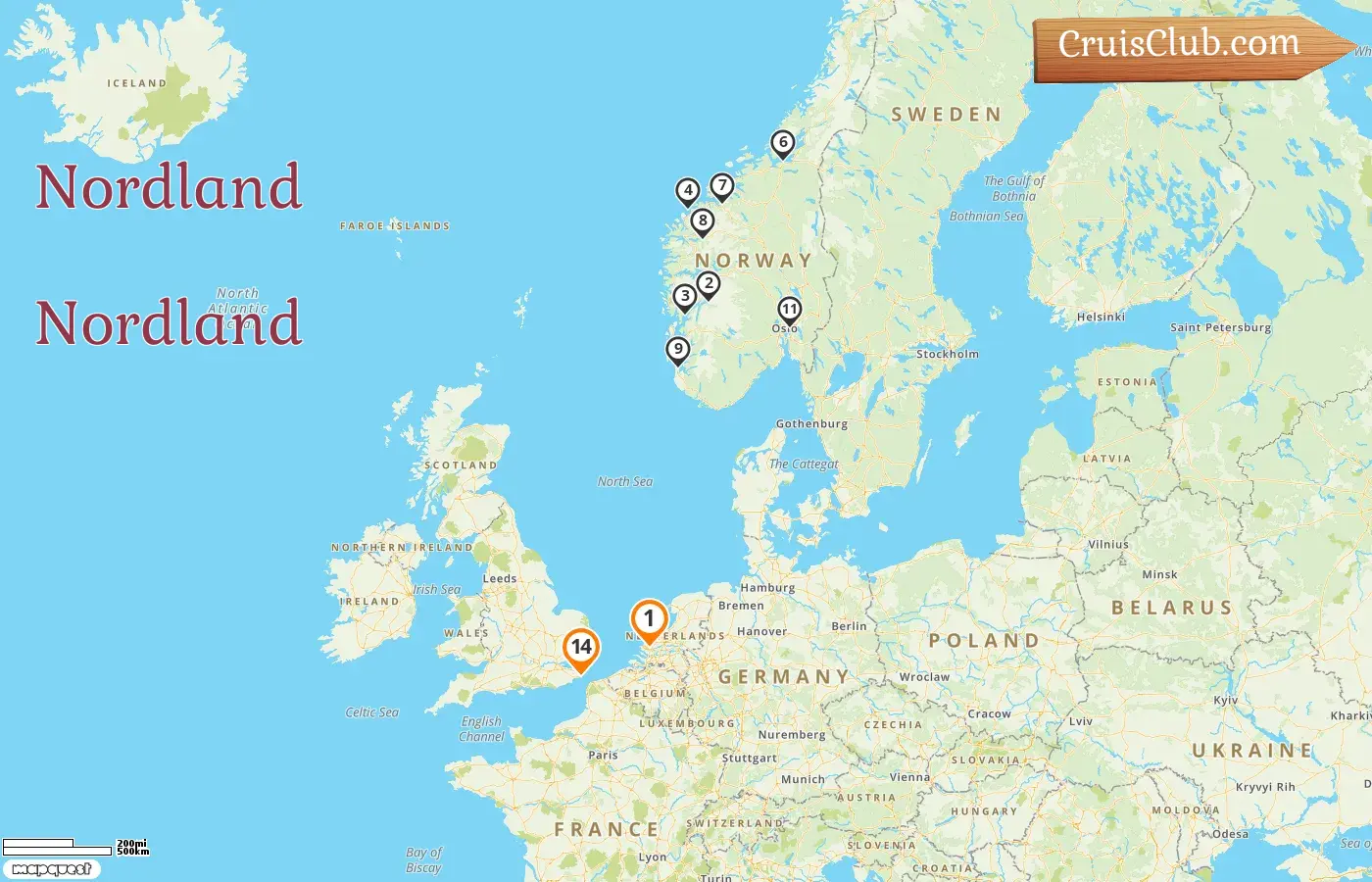 Cruzeiro no Norte de Roterdã para Dover a bordo do navio Nieuw Statendam com visitas à Noruega por 14 dias