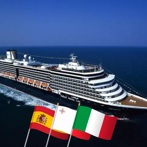 Kreuzfahrt im Mittelmeer von Lissabon nach Civitavecchia an Bord des Schiffes Oosterdam mit Stopps in Spanien, Marokko, Malta und Italien für 12 Tage