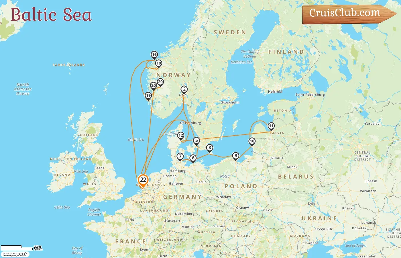 Cruise in the Baltic Sea from Rotterdam aboard Rotterdam ship with visits to Norway, Denmark, Germany, Poland, Lithuania, and Latvia for 22 days
