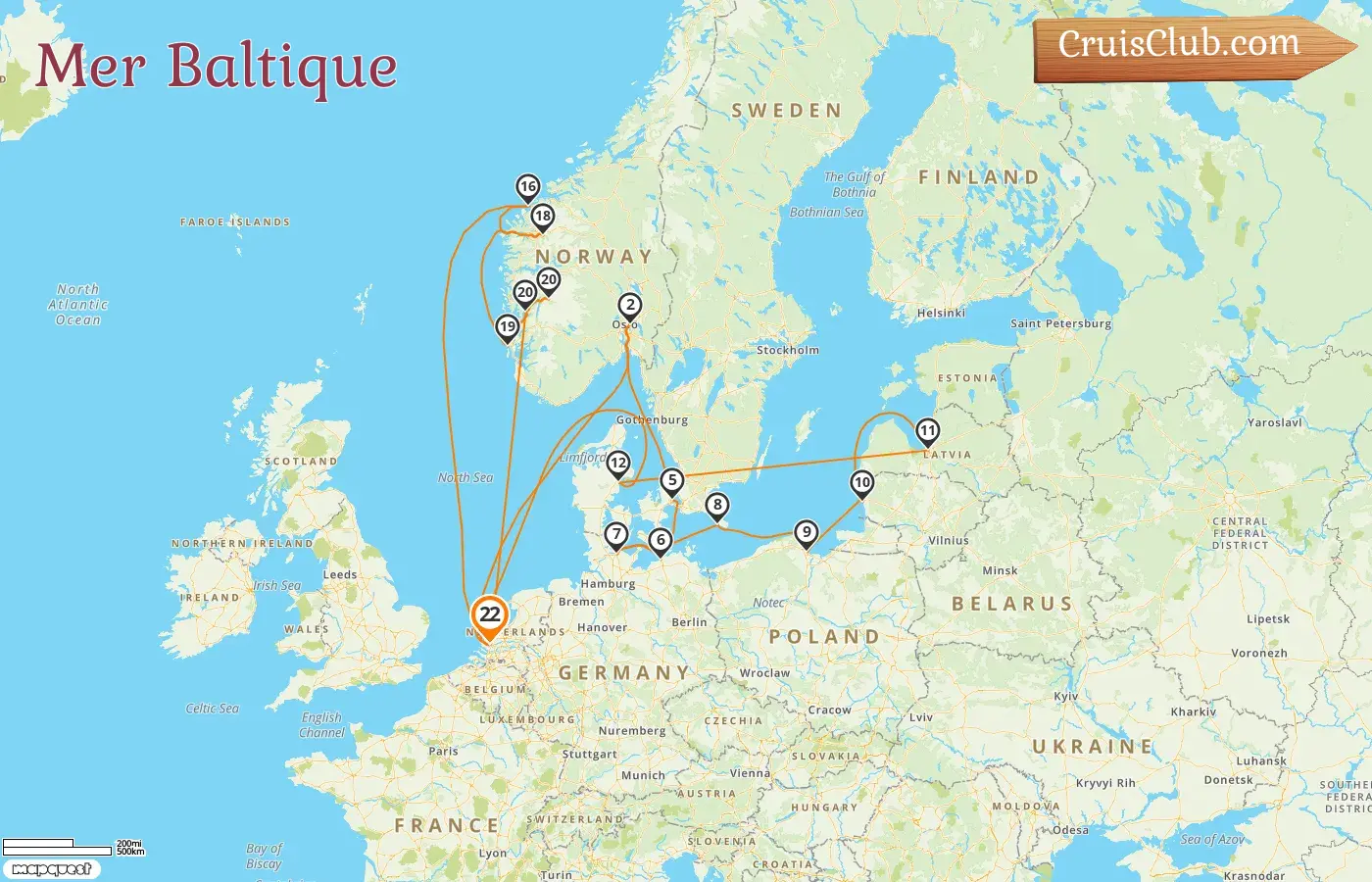 Croisière dans la mer Baltique au départ de Rotterdam à bord du navire Rotterdam avec des visites en Norvège, au Danemark, en Allemagne, en Pologne, en Lituanie et en Lettonie pendant 22 jours