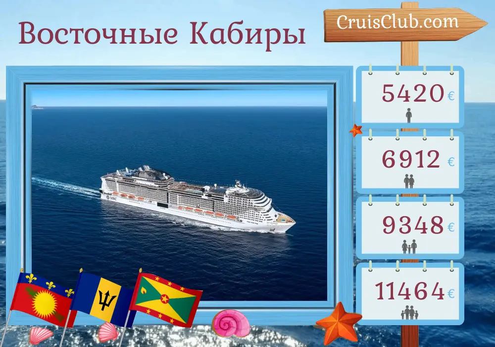 Круиз по Восточным Карибам из Форт-де-Франса на борту корабля MSC Virtuosa с посещением Гваделупы, Барбадоса, Сент-Винсента и Гренадин и Гренады продолжительностью 15 дней