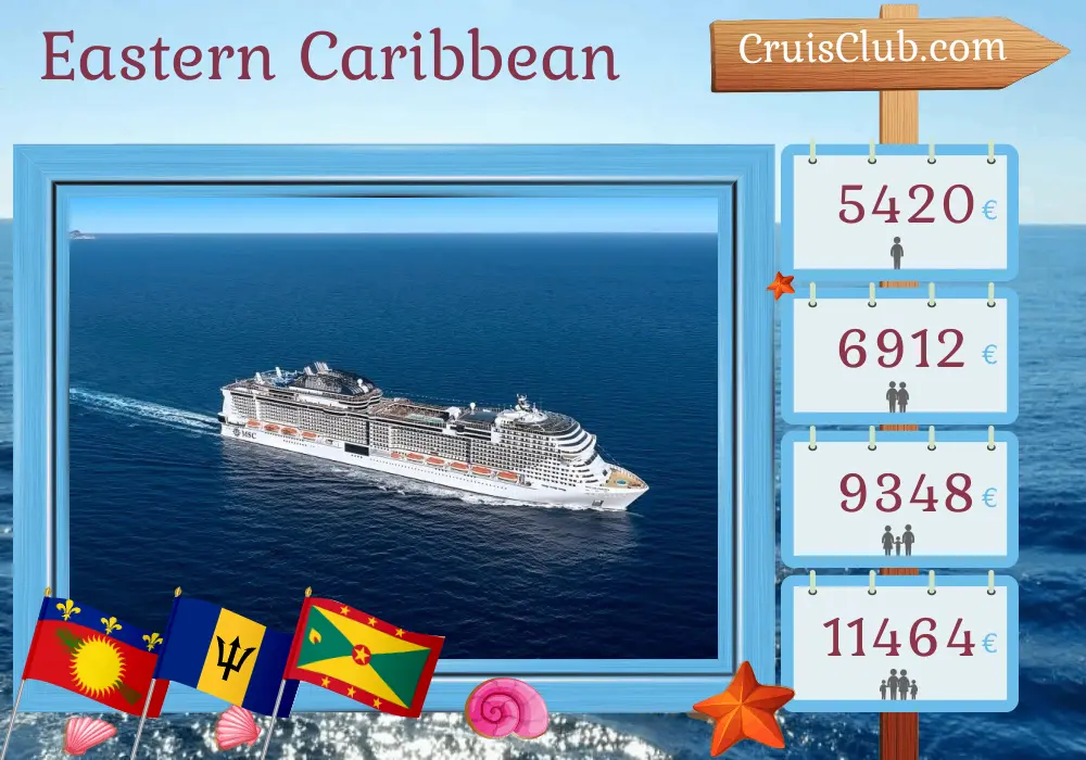 Kreuzfahrt in der östlichen Karibik ab Fort-de-France an Bord des MSC Virtuosa Schiffes mit Stopps in Guadeloupe, Barbados, Saint Vincent und den Grenadinen sowie Grenada für 15 Tage