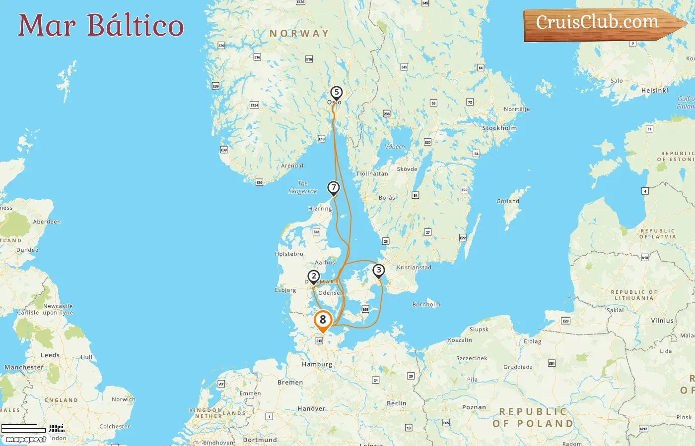 Crucero por el Mar Báltico desde Kiel a bordo del barco AIDAbella con visitas a Dinamarca y Noruega durante 8 días