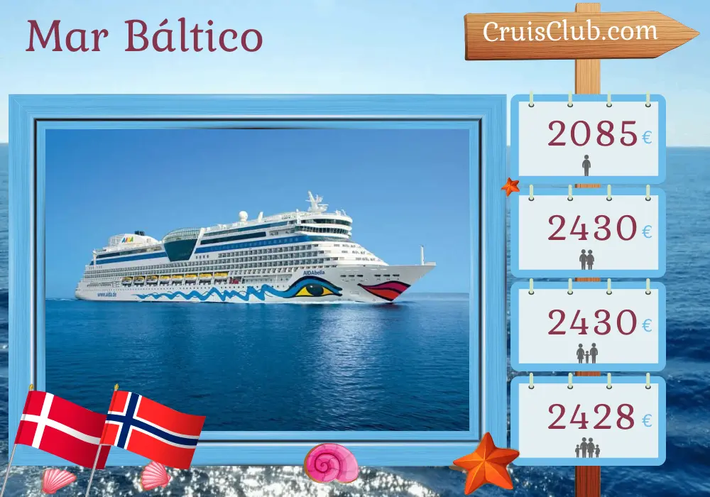 Crucero por el Mar Báltico desde Kiel a bordo del barco AIDAbella con visitas a Dinamarca y Noruega durante 9 días