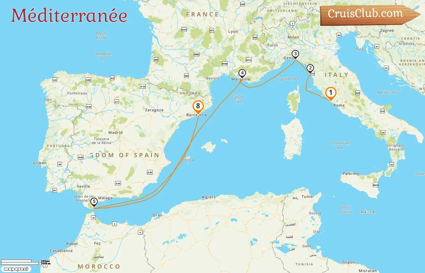 Croisière en Méditerranée de Civitavecchia à Barcelone à bord du navire Oosterdam avec des escales en Italie, en France, à Gibraltar et en Espagne pendant 8 jours