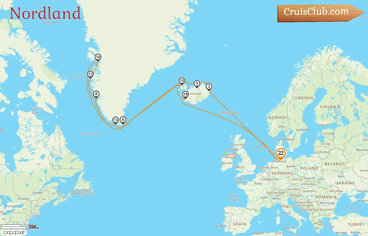 Kreuzfahrt in das Nordland ab Hamburg an Bord des AIDAluna-Schiffs mit Besuchen in Deutschland und Grönland für 22 Tage