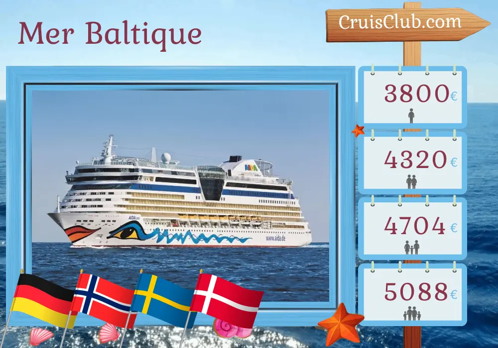 Croisière en mer Baltique au départ de Warnemünde à bord du navire AIDAluna avec des escales en Allemagne, en Norvège, en Suède, en Pologne et au Danemark pendant 15 jours