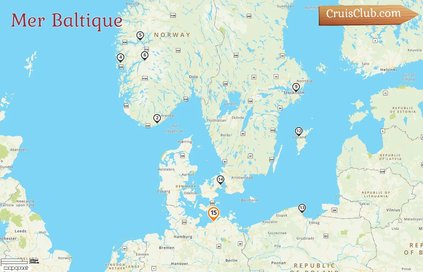 Croisière en mer Baltique au départ de Warnemünde à bord du navire AIDAluna avec des escales en Allemagne, en Norvège, en Suède, en Pologne et au Danemark pendant 15 jours
