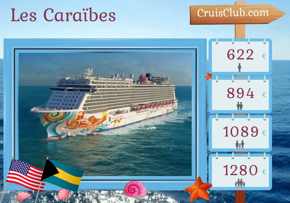 Croisière dans les Caraïbes au départ de Miami à bord du navire Norwegian Getaway avec des escales aux États-Unis et aux Bahamas pendant 4 jours