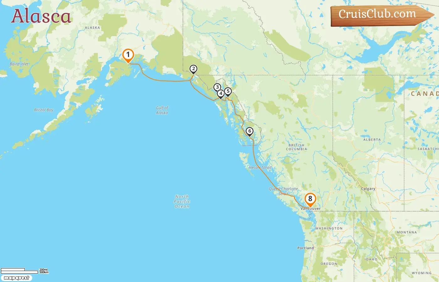 Cruzeiro no Alasca de Anchorage para Vancouver a bordo do navio Discovery Princess com visitas aos EUA e Canadá por 8 dias