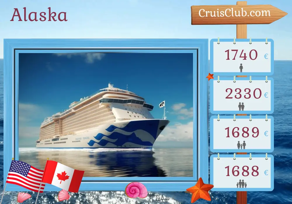 Crucero en Alaska desde Anchorage a Vancouver a bordo del barco Discovery Princess con visitas a EE. UU. y Canadá por 8 días