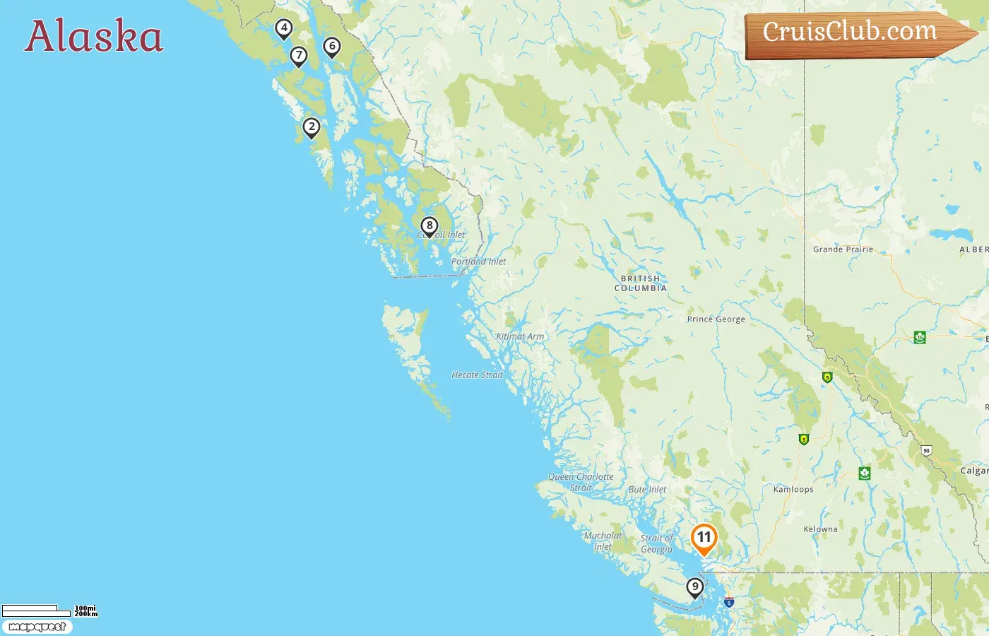 Crucero por Alaska desde Vancouver a bordo del barco Grand Princess con visitas a Canadá y Estados Unidos por 11 días