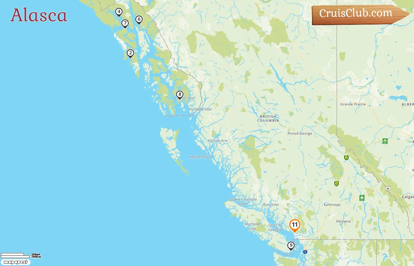 Cruzeiro no Alasca partindo de Vancouver a bordo do navio Grand Princess com visitas ao Canadá e EUA por 11 dias